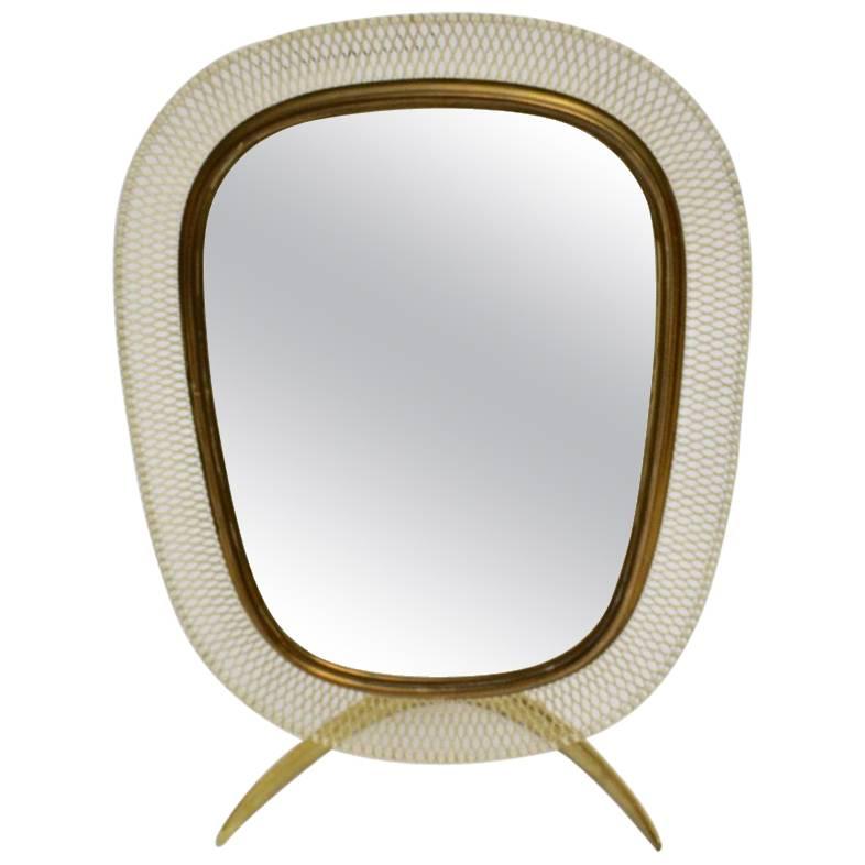 Brass Vintage Table Mirror by Vereinigte Werkstätten München circa 1958, Germany For Sale