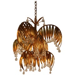 Handcrafted Gold Leaf on Metal Palm Tree Crystal Chandelier