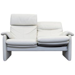 Erpo Lugano Designer Sofa Leather Crème White Two-Seat Couch Function Modern