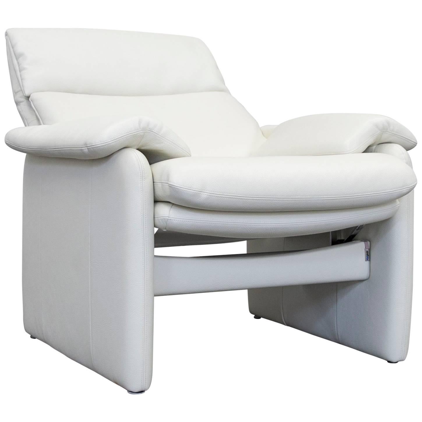 Erpo Lugano Designer Armchair Leather Crème White Two-Seat Couch Function For Sale