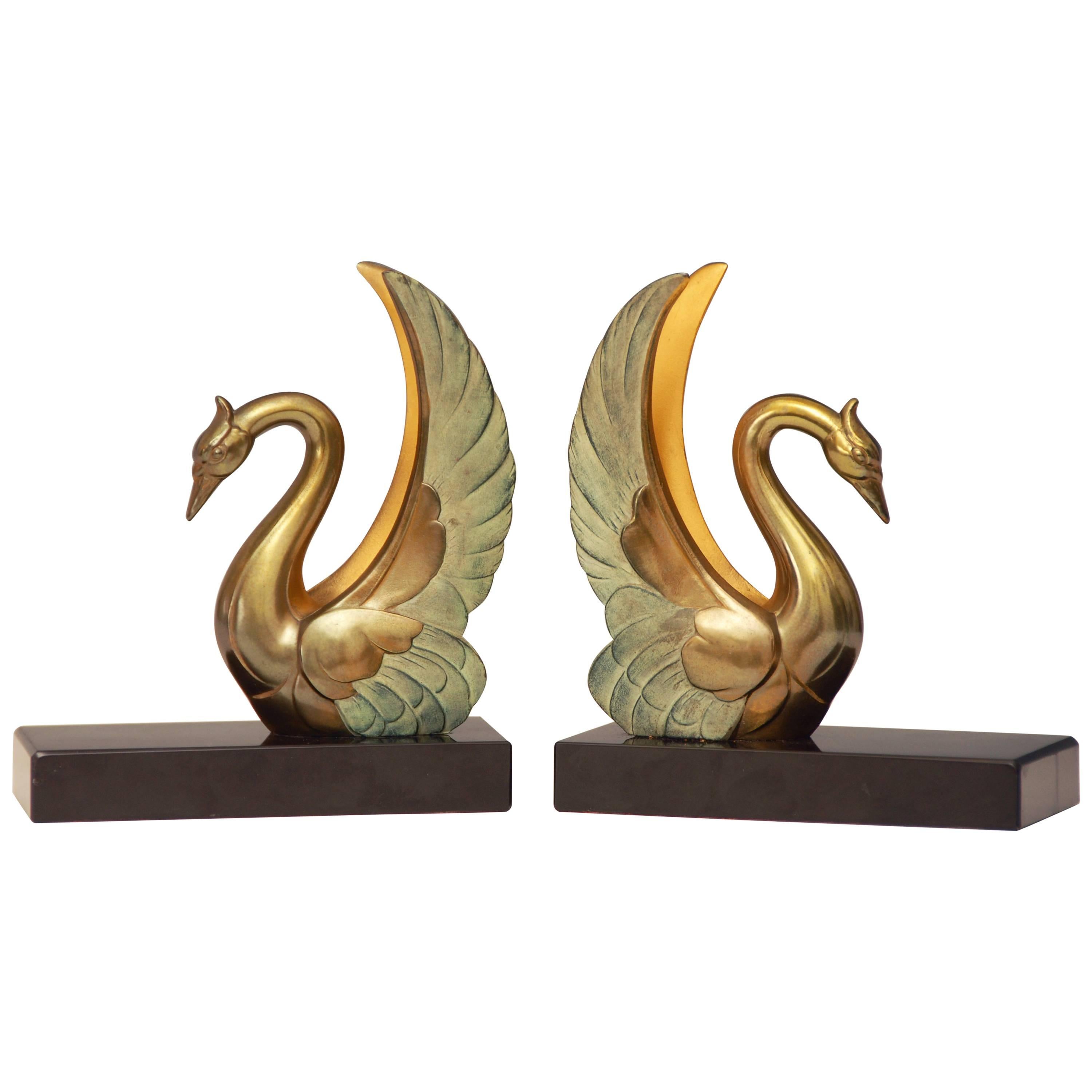 Art Deco Swan Bookends at 1stDibs