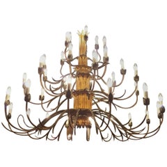 Large Iron Doré Chandelier, Early 20th Century