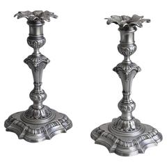 Pair of George II Cast Candlesticks Made in London in 1746 by Thomas Gilpin