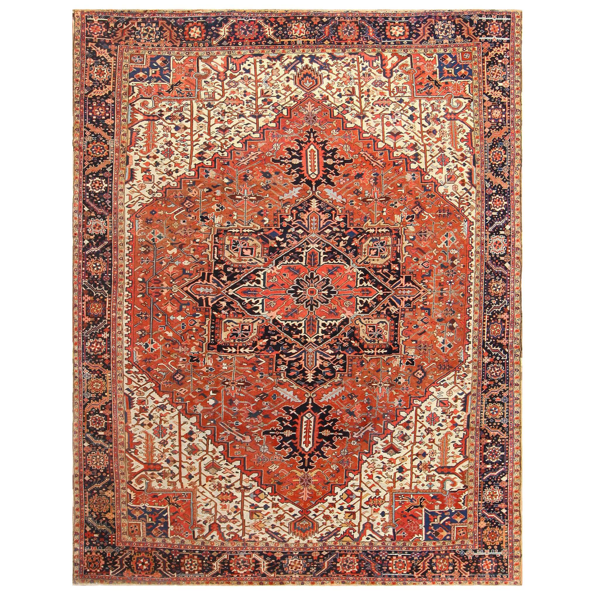 Antique Persian Heriz Rug. Size: 12 ft 2 in x 15 ft 4 in (3.71 m x 4.67 m)