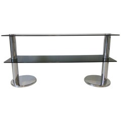 Vintage 1970s Italian Chrome and Glass Console Table or Entertainment Centre Stand