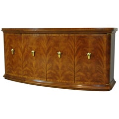 Retro Flame Burl Four-Door Banded Top Buffet Sideboard with Tulip Pulls by Henredon