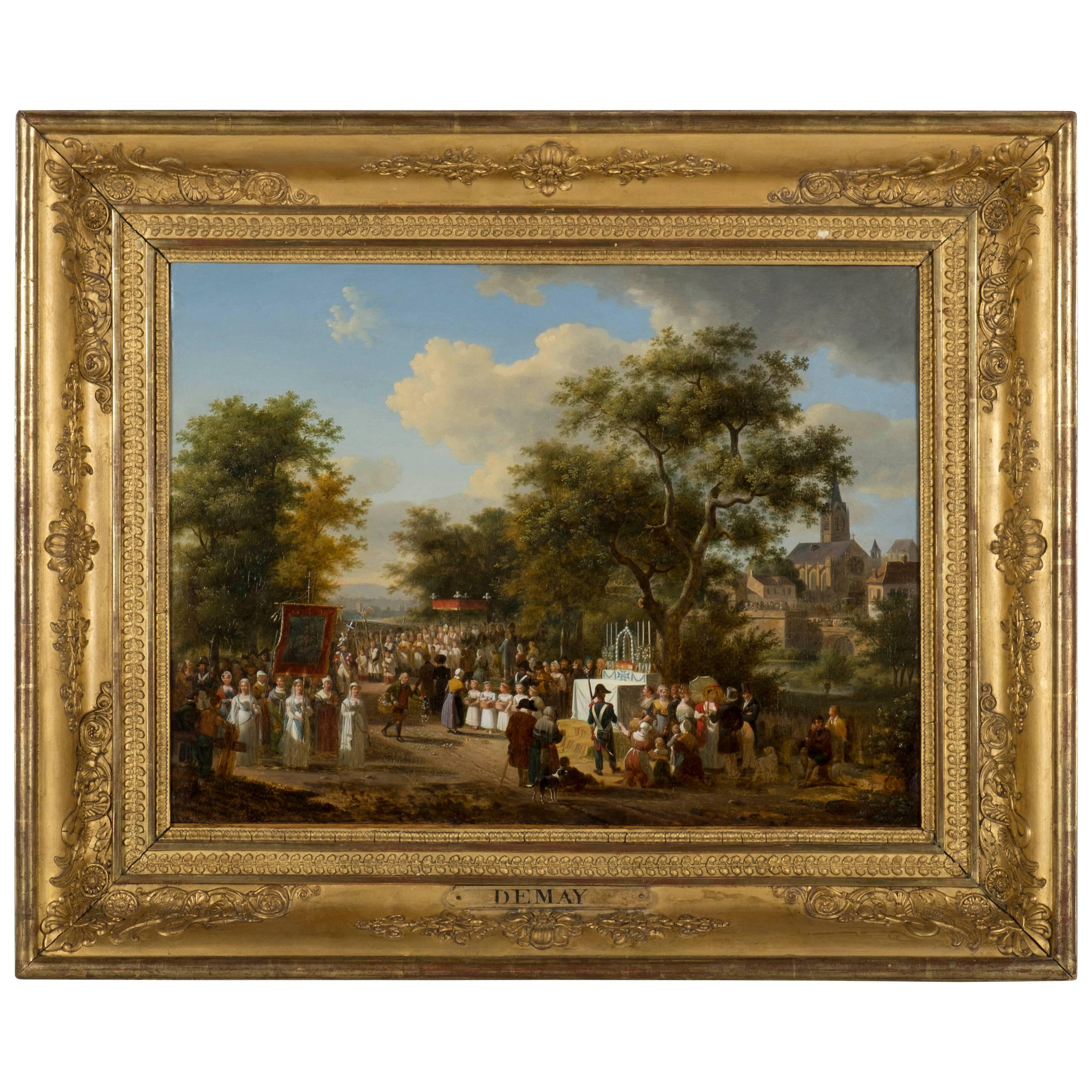 Procession of the "Fête Dieu" in the Countryside, J.F. Demay For Sale