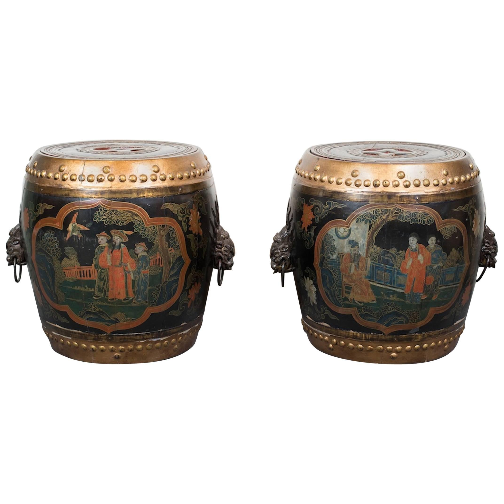 Pair of Painted Wood Asian Style Side Tables For Sale