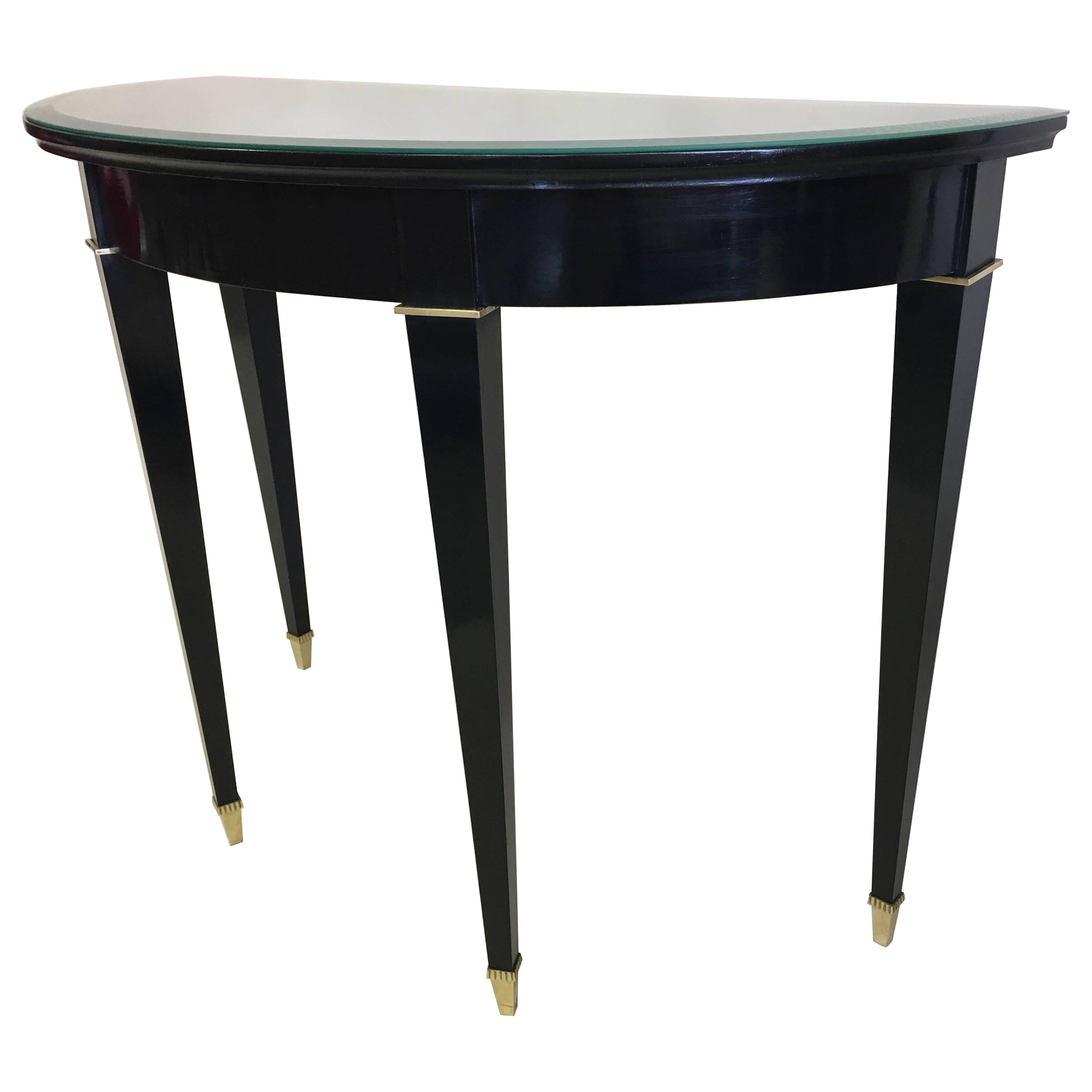 French Modern Neoclassical Black Lacquer Demilune Console Attr. to Andre Arbus