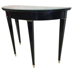 Vintage French Modern Neoclassical Black Lacquer Demilune Console Attr. to Andre Arbus