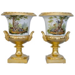 Early 19th Century Large Pair of "Hunting" Crater Vases, Schoelcher Paris