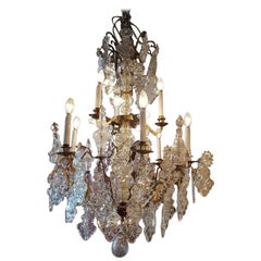 Large French Chandelier with Crystals and Six Pinnacles, Religious Symbols
