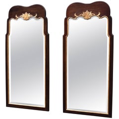 Pair of Walnut Chippendale Beveled Glass Mirrors with Gold Gilt Trim by Henredon