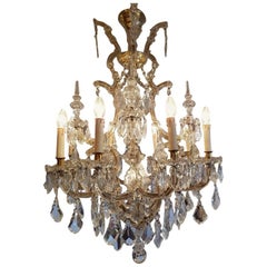 Antique French Marie Therese Chandelier Eight-Light with Crystal Pinnacles at Two Levels