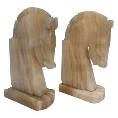 Pair of Art Deco Onyx Horses Heads Bookends