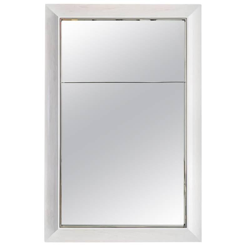Zamora Mirror with Mirror-Polished Stainless Steel and White Stained Maple Frame For Sale