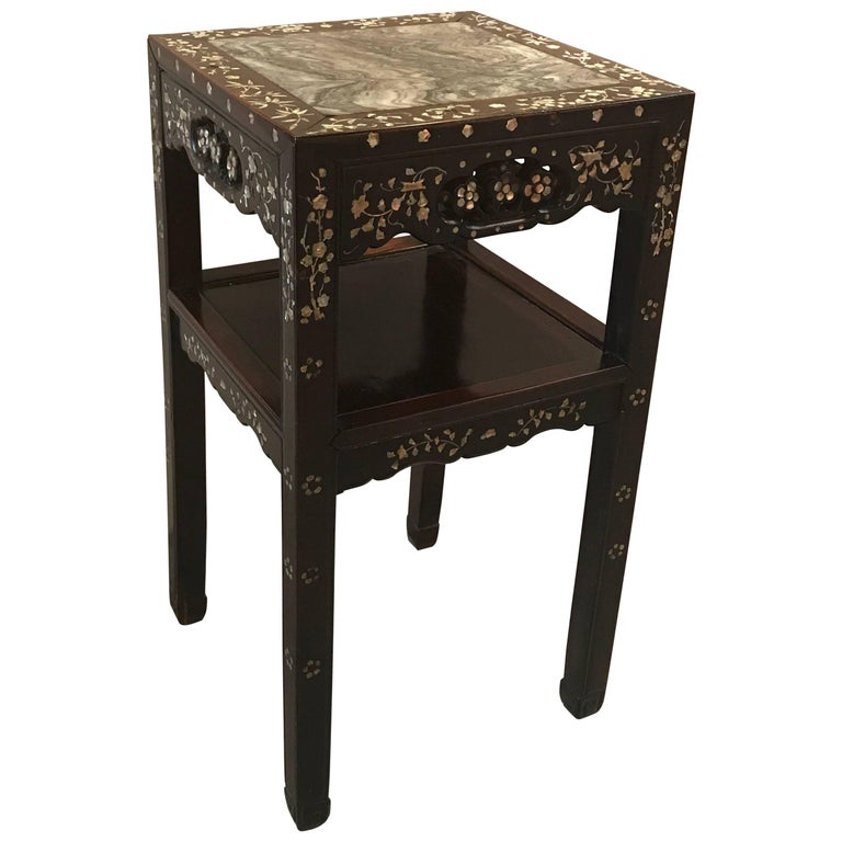 Vintage Chinese Rosewood And Mother Of Pearl Dining Table For Chinese Rosewood And Mother Of Pearl Stand With Dream Stone Top