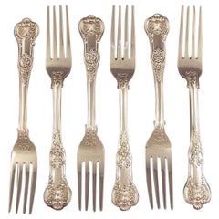 Set of Six Queens Pattern Silver Table Forks