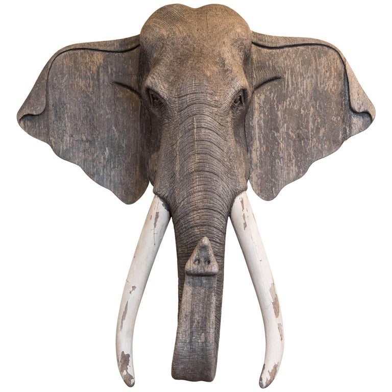 Vintage Carved Wood Elephant Wall Sculpture at 1stdibs