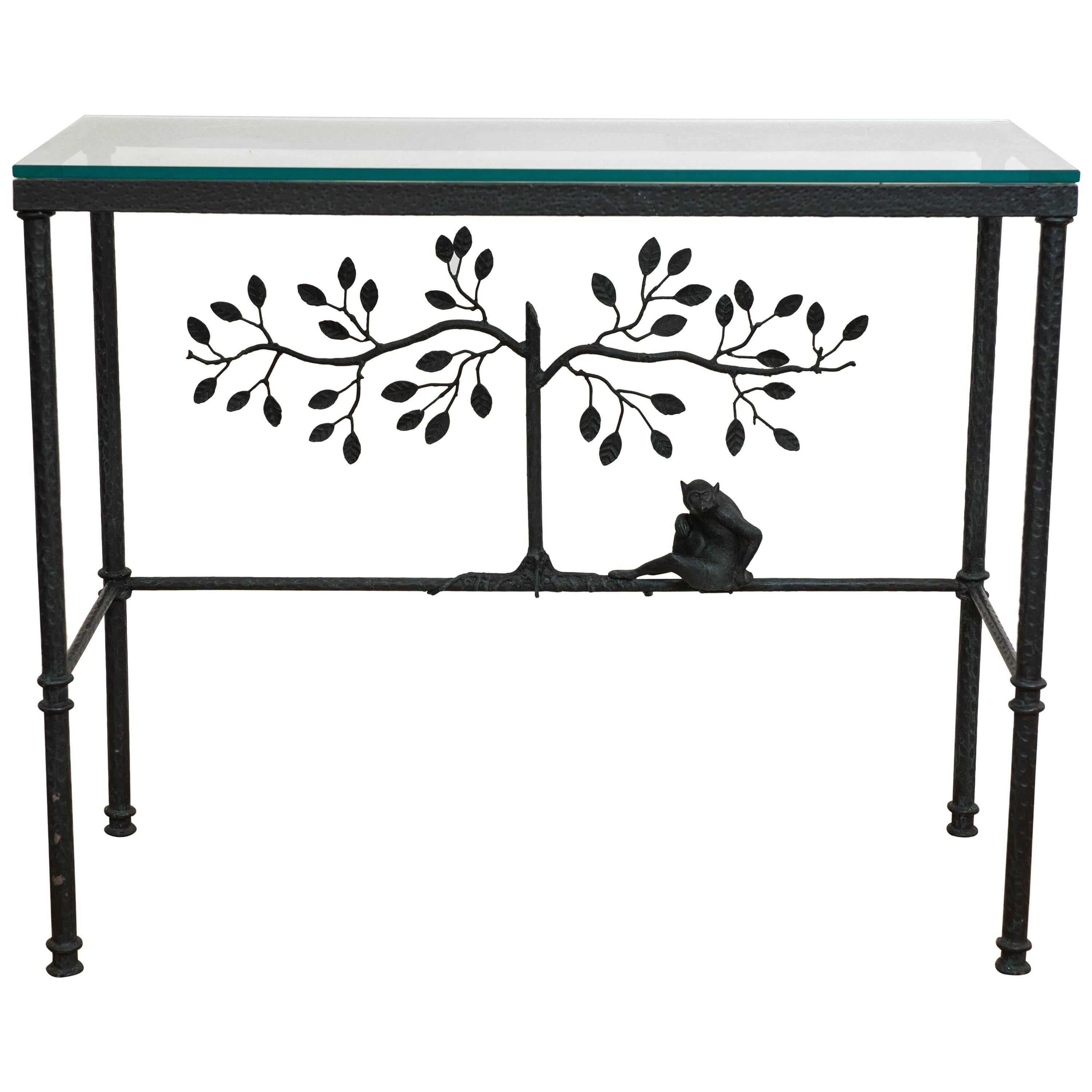 Giacometti Style Console Table With Glass Top