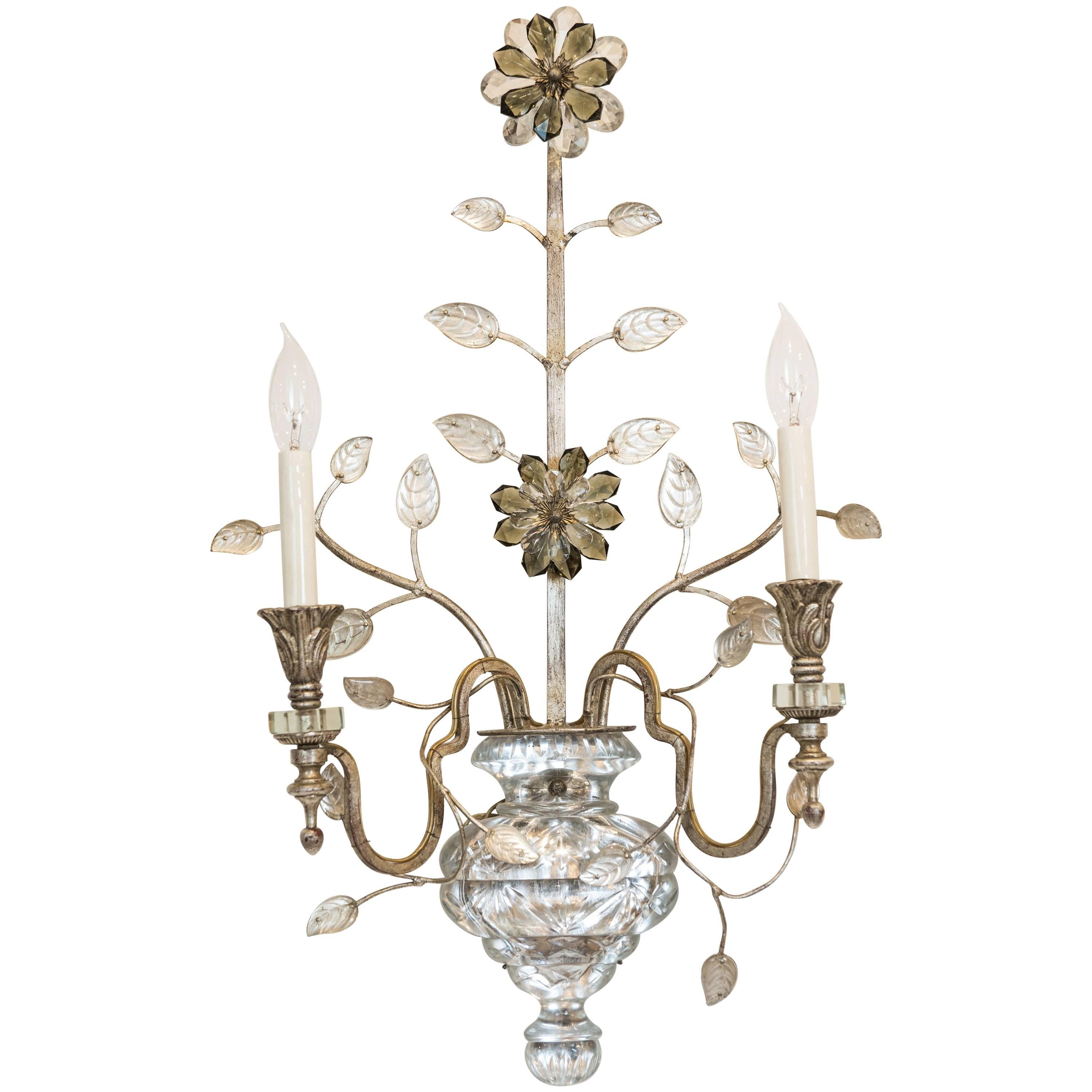 Single Silver Leaf Bagues Style Sconce from Italy