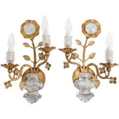 Pair of Vintage Maison Baguès Style Gold Leaf Sconces