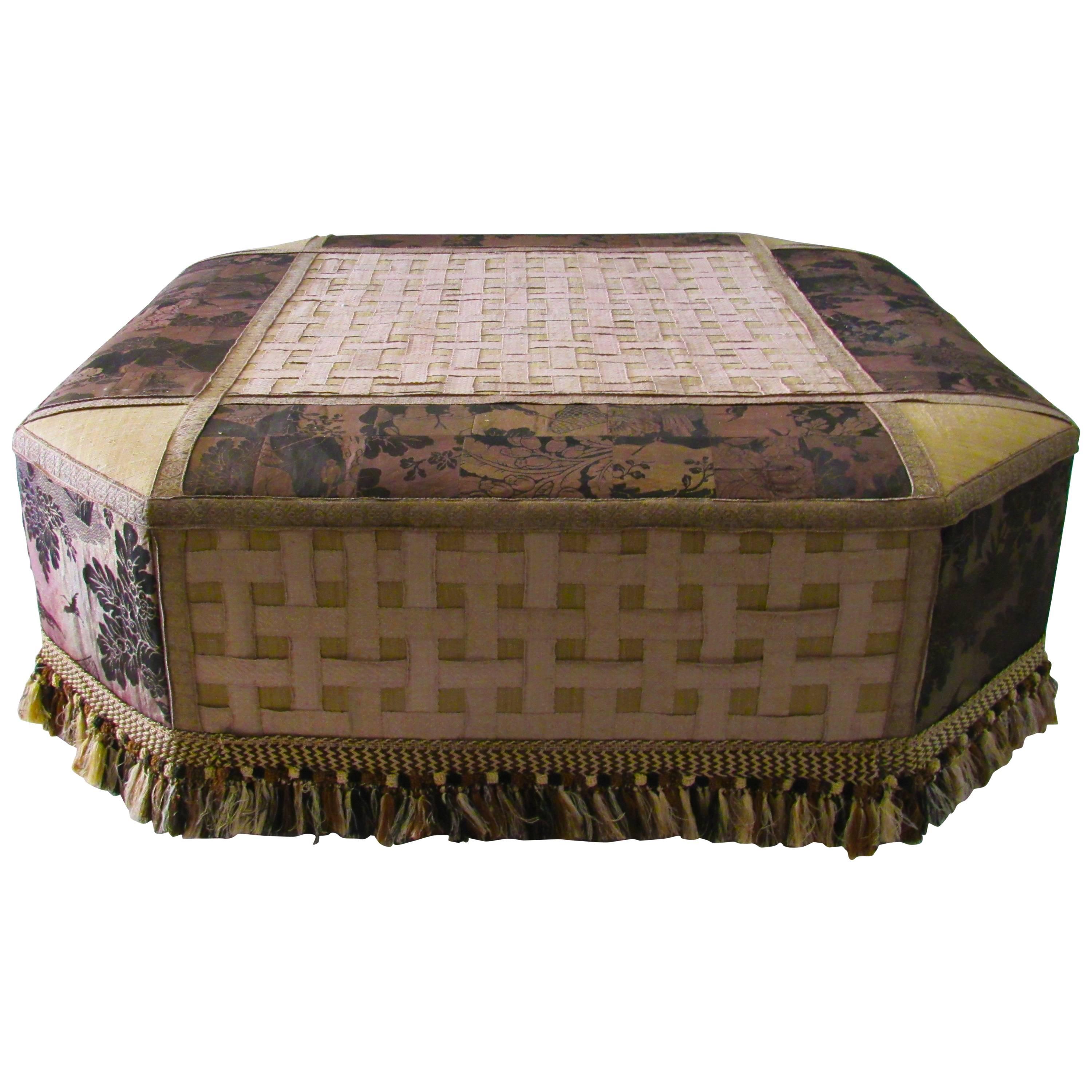 Sophisticated Peter Marino Ottoman with Antique Upholstery