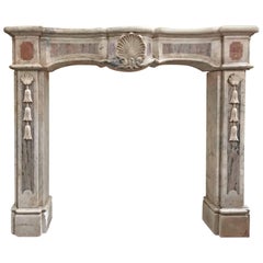 Antique Marble Mantel with Lotus Flower Decor, circa 1800s