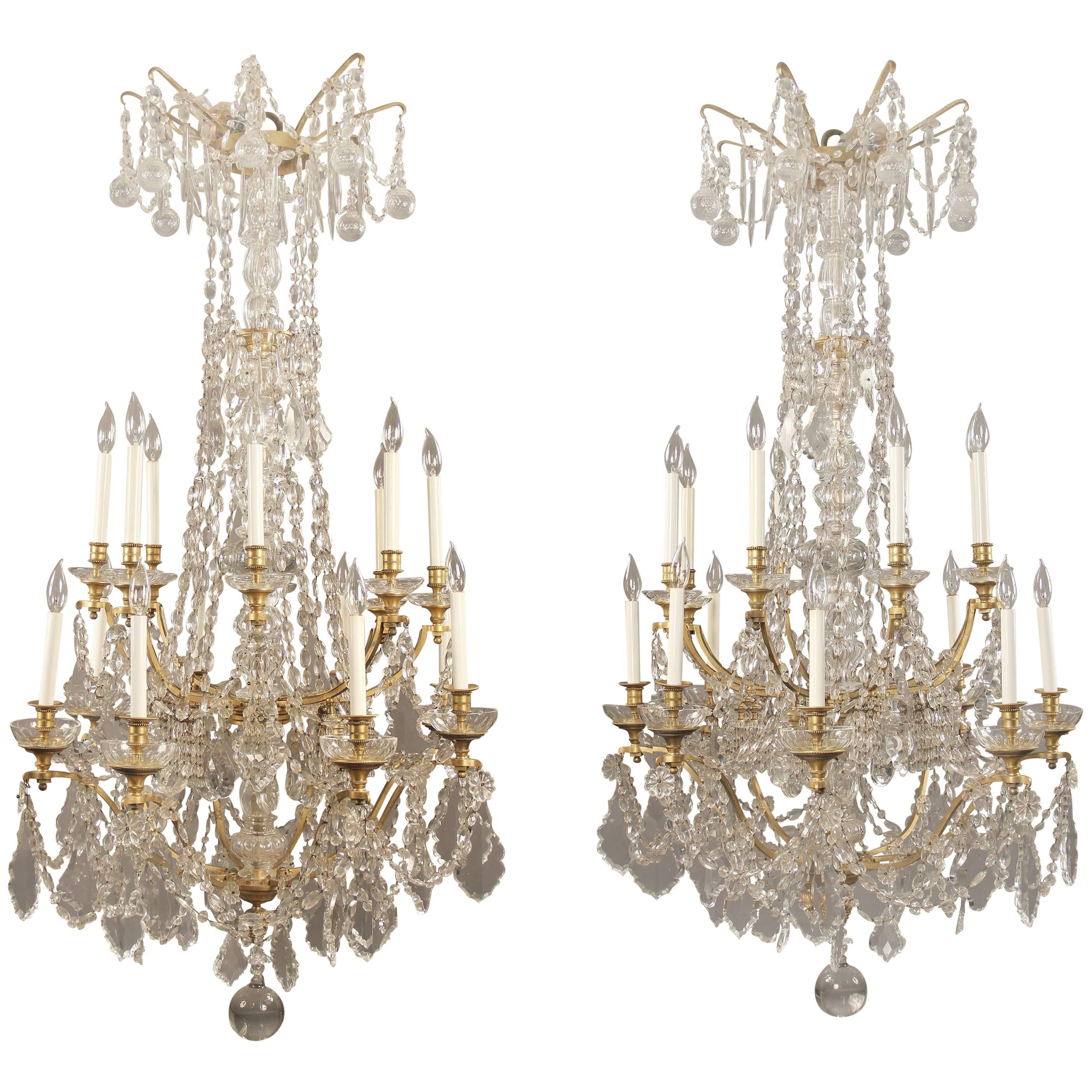 Fine and Palatial Pair of Late 19th Century Gilt Bronze and Crystal Chandelier