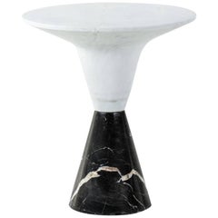 Demarco Side Table or End Table with White Marble Top and Black Base