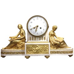Louis XVI Style Marble and Gilt Bronze Mantel Clock, 19th Century