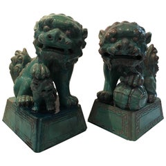 Vintage Striking Large Pair of Turquoise Chinese Foo Dogs