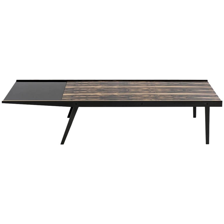 Viloria Coffee Table with White Ebony Veneer, Black Glass on Bronze