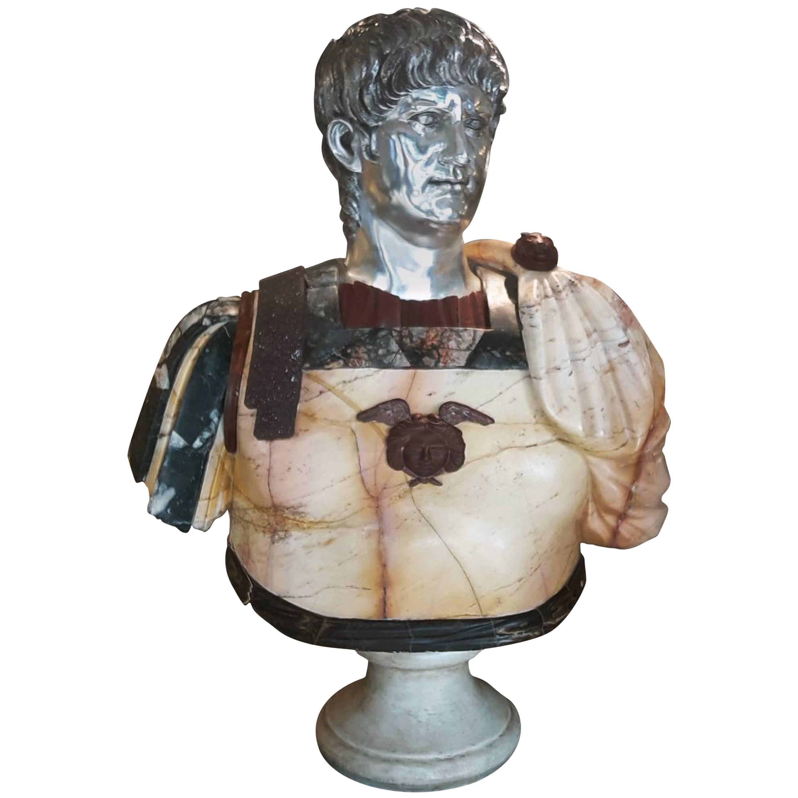 Marble Bust of Emperor Nero Italian 20th Century Specimen Marble 
