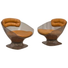 Maison Raphael Pair of Lucite and Leather Lounge Chairs