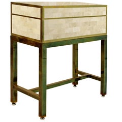 Contemporary Tessellated Stone Box Side Table on Brass Base, Maitland-Smith