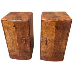 Pair of 20th Century Burl Wood Modernist Nightstands