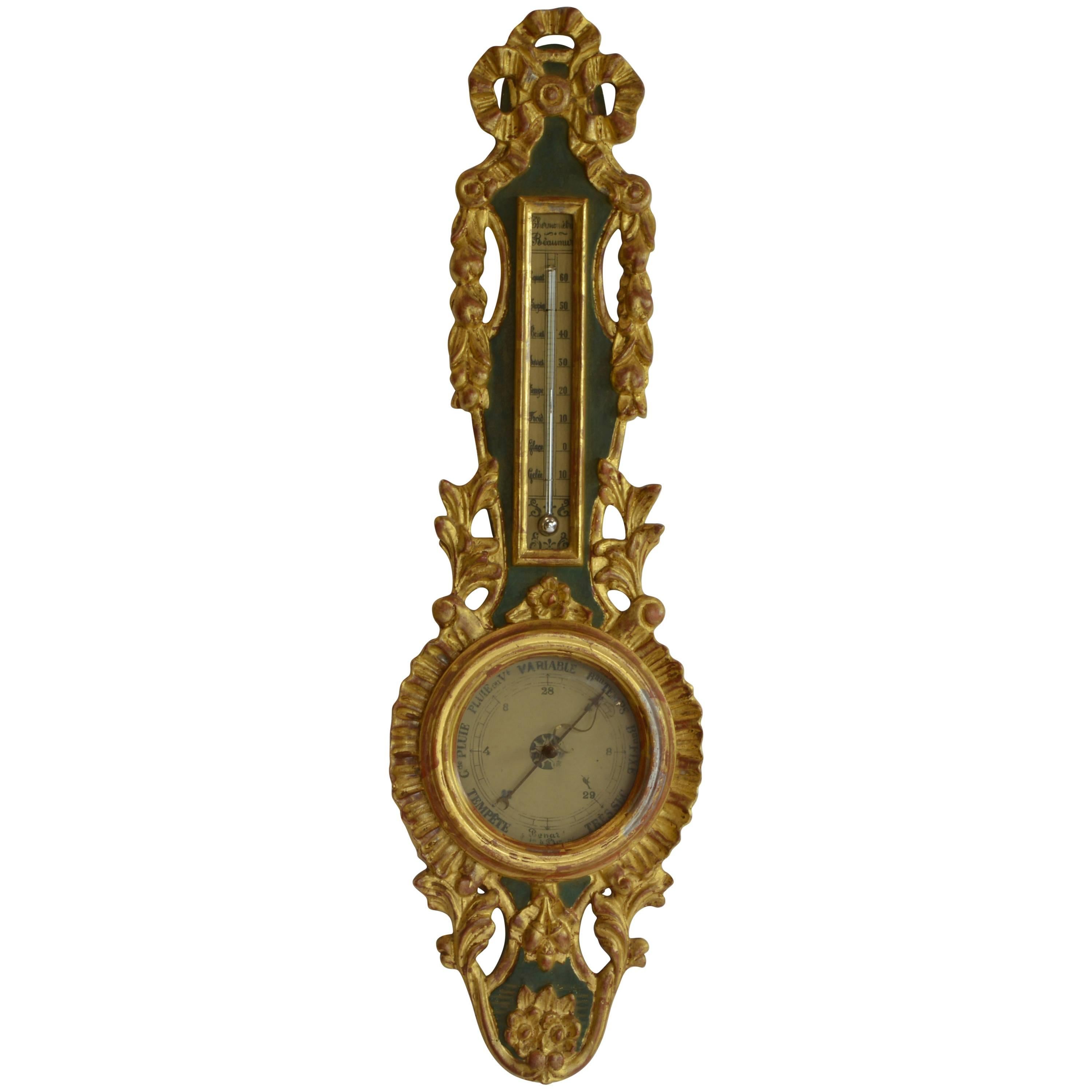 Louis XVI Giltwood Barometer and Thermometer For Sale