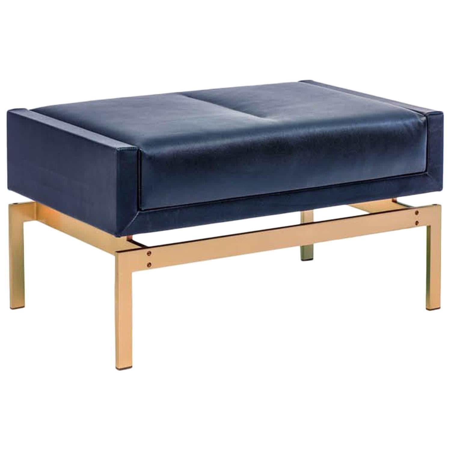 Olivera Ottoman with Bronze Base and Dark Blue Leather, COM or COL