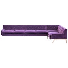 Mayweather Sectional 2.0 with Geometric Tufting, Bronze Legs and Purple Velvet