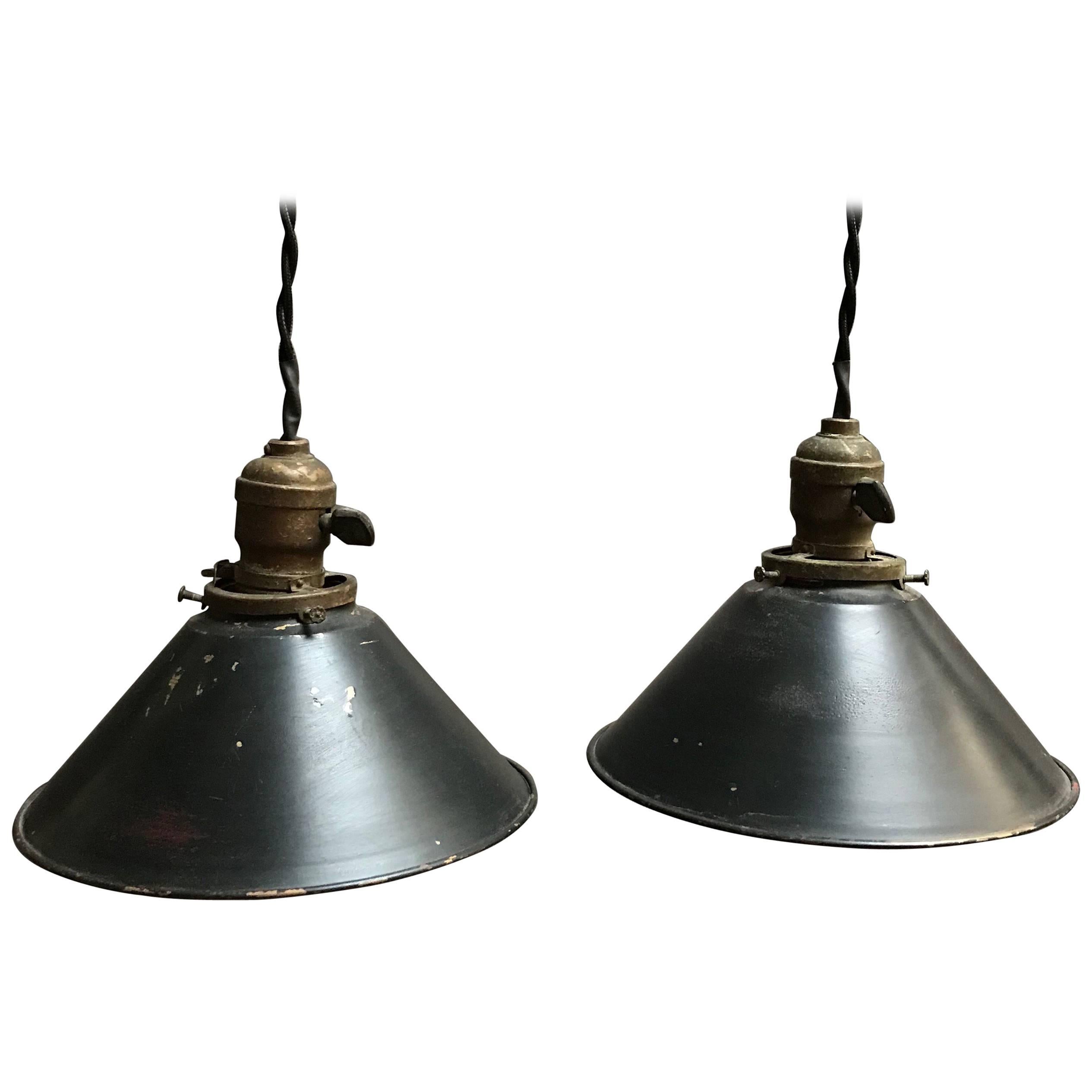 Industrial Painted Black Cone Shape Factory Pendant Lights For Sale