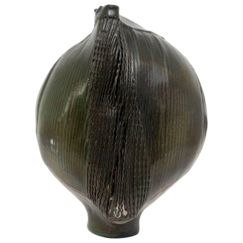 Sassi Milici Dark Green Ceramic Vase For Sale