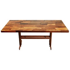 Jacaranda Rosewood Patchwork Trestle Dining Table, Brazil, circa 1970