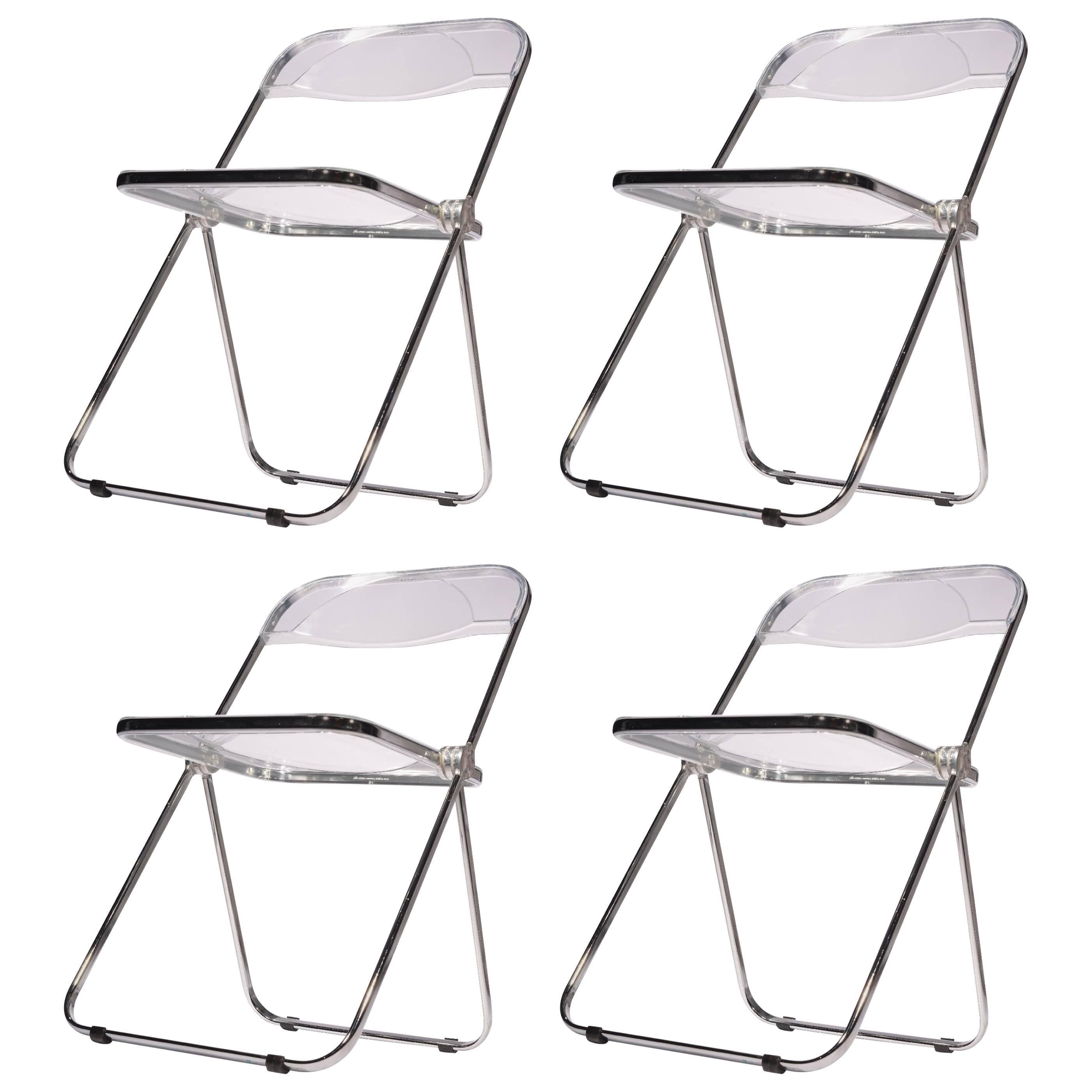 Set of Four Giancarlo Piretti "Plia" Chairs for Castelli