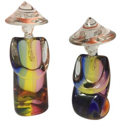 Chinese Figurines in Sommerso Art Glass by Archimede Seguso for Murano Glass