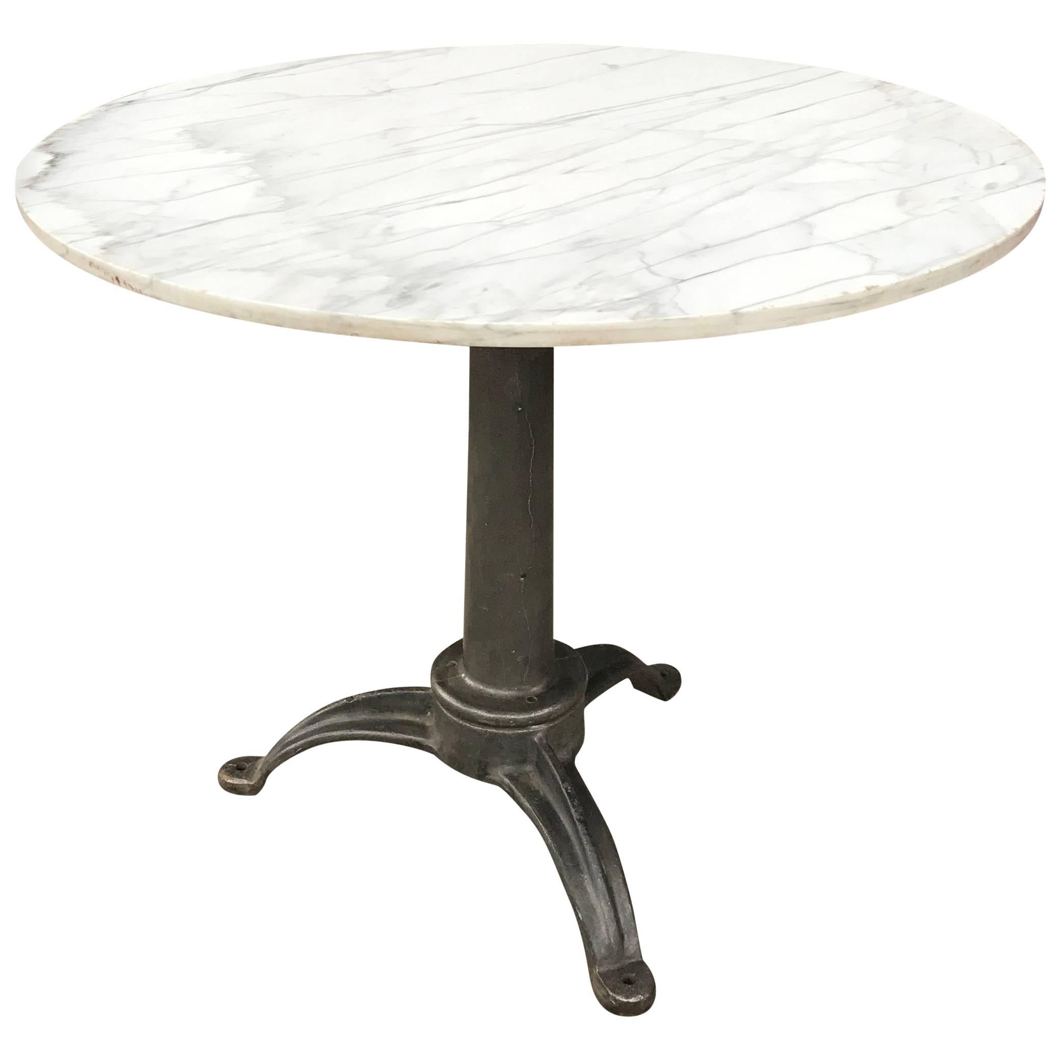 Round Marble and Cast Iron Pedestal Café Dining Table