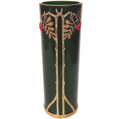 Art Nouveau Green Aventurine Riedel Vase with Applied Red Beads