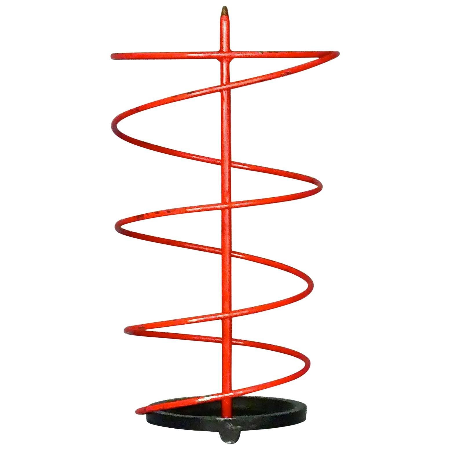 Rare French Modernist Umbrella Stand Red Black Iron Spiral Royere Style 1930s For Sale