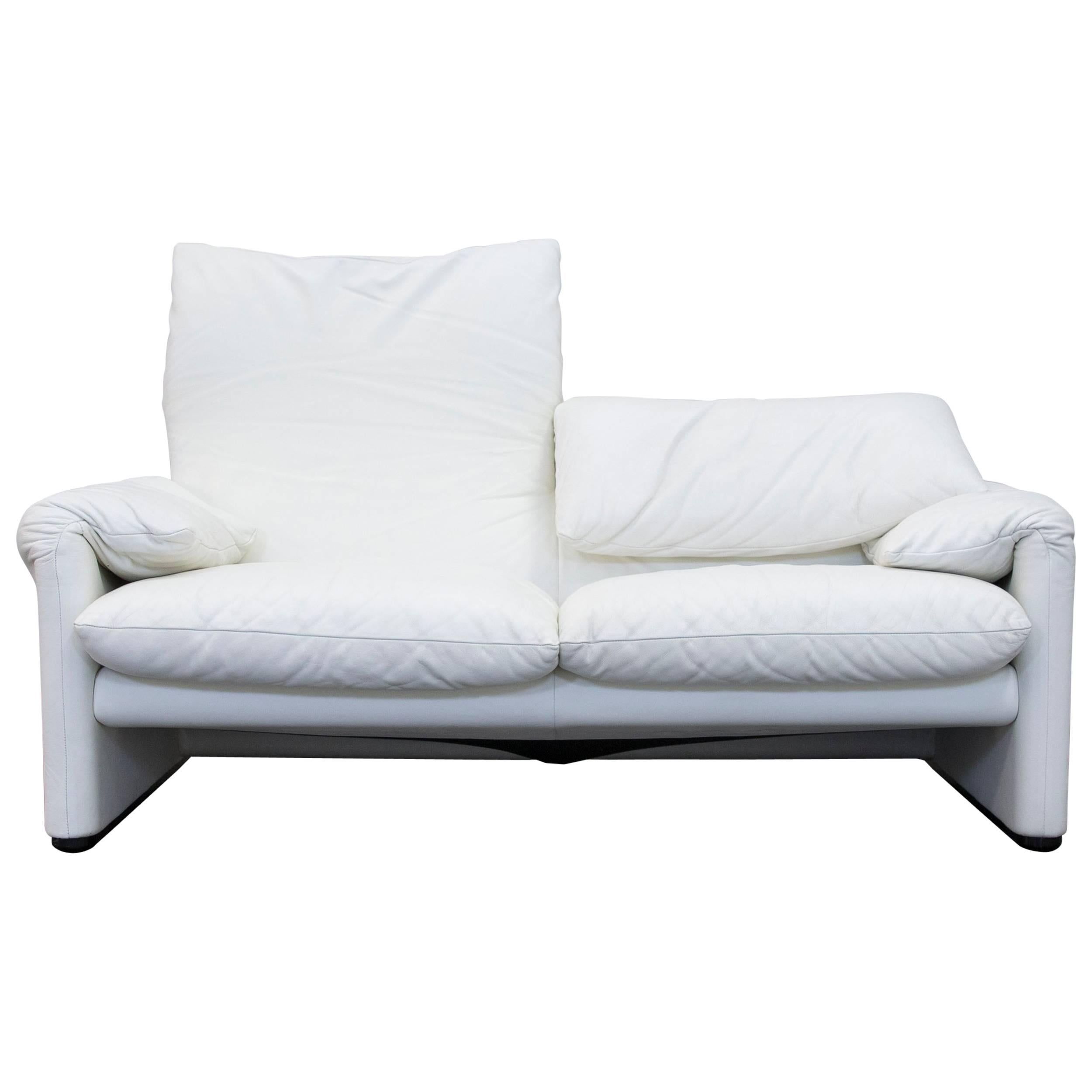 Cassina Maralunga Designer Sofa Leather White Two-Seat Function Couch Modern