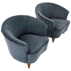 Two Italian Blue Velvet Armchairs